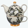 Youngs Stoneware Hand Stamped Teapot with a Cup 11211